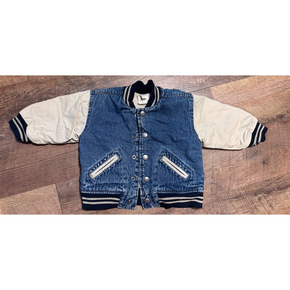 Baby Gap Blue Jeans Varsity Denim Jacket Colorblock Lined Button 12-24 Months